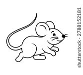 Cute mouse line art icon. A simple black and white vector illustration of a running mouse, perfect for animal icons, mascot designs, or educational graphics.