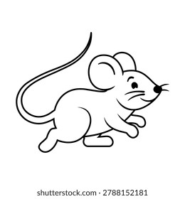 Cute mouse line art icon. A simple black and white vector illustration of a running mouse, perfect for animal icons, mascot designs, or educational graphics.