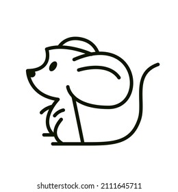 cute mouse line art silhouette Logo Icon rat cartoon style vector illustration 