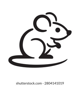 Cute mouse line art vector illustration isolated on white background.