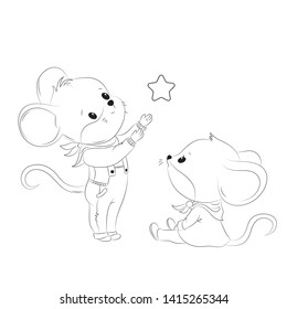 Cute mouse line cartoon vector illustration