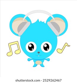 Cute mouse ouvindo música com fones de ouvido em estilo cartoon