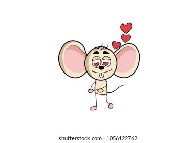 Cute Mouse in Love. Vector Illustration. Isolated on white background.