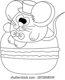 Cute mouse and macaron in black and white