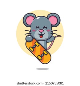 cute mouse mascot cartoon character with skateboard