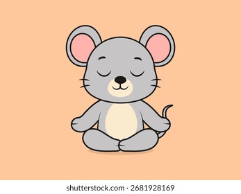 Cute Mouse Meditation Pose – Flat Vector Cartoon Illustration of a Mouse Character.