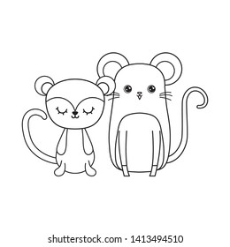 cute mouse with monkey animals isolated icon