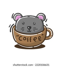 cute mouse on a cup good for sticker, t shirt design, etc
