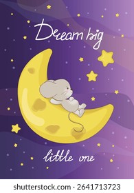 Cute Mouse on Moon Sleeping Vector Illustration