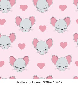 Cute mouse on a pink background.Vector hand drawn illustration.