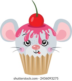 Cute mouse on top of a delicious cupcake