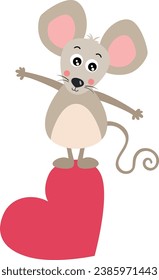 Cute mouse on top of heart