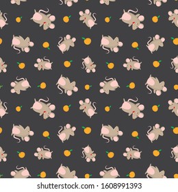Cute mouse and orange pattern in the black backdrop. Creative pattern texture  for fabric, wrapping,wallpaper, apparel