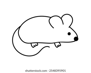 Cute mouse. Outline, Doodle, Line Art. Flat illustration.