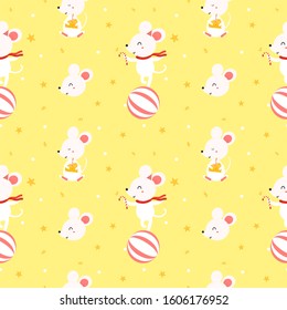 cute mouse playing ball seamless pattern vector.