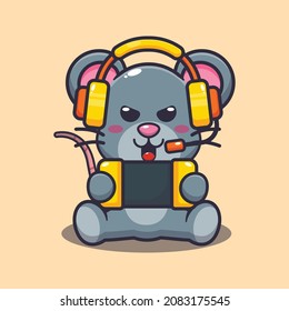 Cute mouse playing a game. Cute cartoon animal illustration.