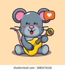 Cute mouse playing guitar. Cute cartoon animal illustration.