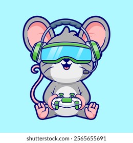 Cute Mouse Playing Vr Game With Controller Cartoon Vector 
Icon Illustration. Animal Technology Icon Concept Isolated 
Premium Vector. Flat Cartoon Style 