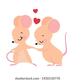 Cute Mouse with Pointed Snout and Rounded Ears Kissing Paw of Its Sweetheart Vector Illustration