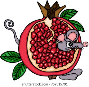 Cute mouse with pomegranate fruit