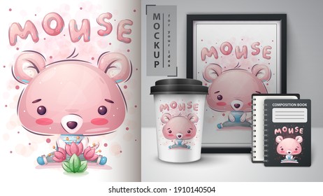 Cute mouse - poster and merchandising. Vector eps 10