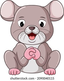 The cute mouse is praying with the happy face of illustration