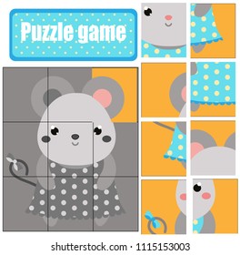 Cute mouse puzzle for toddlers. Match pieces and complete the picture. Educational game for children. Animals theme