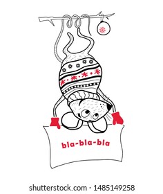 Cute mouse. Rat. A mouse in a knitted sweater. Chinese symbol of 2020. Design element for greeting cards, posters, gift tags for Christmas and New Year. Vector illustration. Flat design. Hand-drawn.