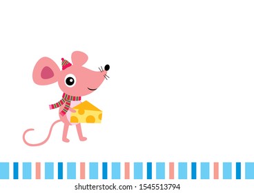 cute mouse or rat a merry christmas greeting card.