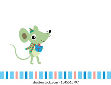 cute mouse or rat a merry christmas greeting card