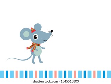 cute mouse or rat a merry christmas greeting card