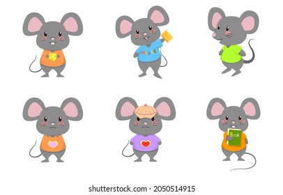 Cute Mouse Rat Mice Standing Vector Cartoon Set