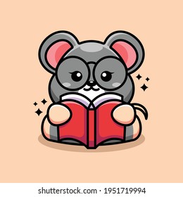 Cute mouse reading book cartoon