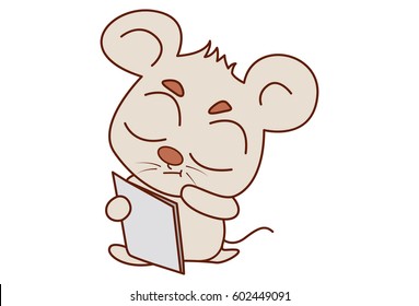 Cute Mouse reading. Vector Illustration. Isolated on white background.
