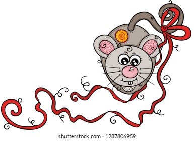 Cute mouse with a red ribbon
