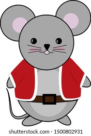 Cute mouse in red santa coat on a white background.