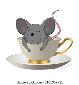Un ratón lindo está descansando en una taza.