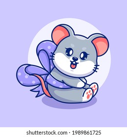 Cute mouse with ribbon cartoon