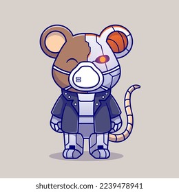 Cute Mouse Robot Cyborg Cartoon Vector Icon Illustration. Animal Technology Icon Concept Isolated Premium Vector. Flat Cartoon Style