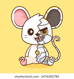 Cute Mouse Robot Cyborg Cartoon Vector Icon Illustration. Animal Technology Icon Concept Isolated Premium Vector. Flat Cartoon Style