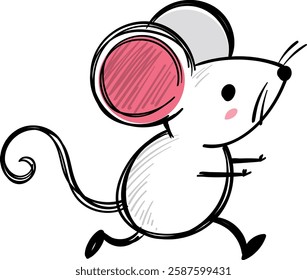 A cute mouse running with big ears