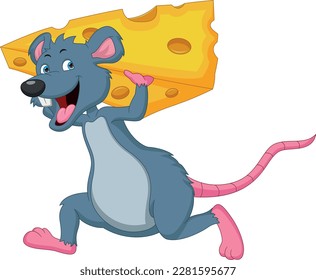 cute mouse running carrying cheese