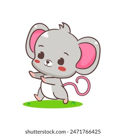 Cute mouse running cartoon character. Adorable kawaii animal mascot vector illustration concept design. Isolated white background