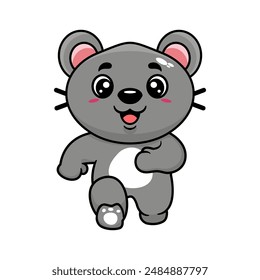 Cute mouse running cartoon character. Kawaii animal concept design Hand drawn style vector illustration