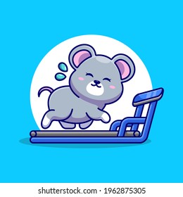 Cute mouse running on the treadmill cartoon