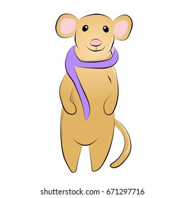 Cute mouse with scarf in cartoon style. Vector illustration