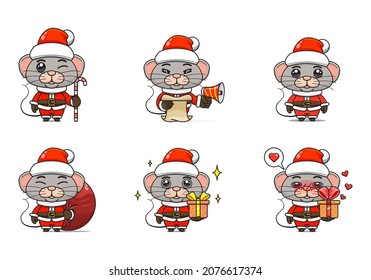 cute mouse set, animal character bundles in santa costumes, animals wearing christmas costumes. cartoon in kawaii style, chibi mascot. very suitable for Christmas content. for adult or child