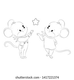 Cute mouse set line cartoon vector illustration collection