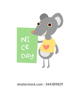 Cute mouse with a sign for text, vector illustration