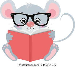 Cute mouse sitting reading a book